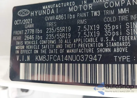2022 Hyundai Tucson Sel Convenience from USA, damaged, VIN KM8JFCA14NU037947